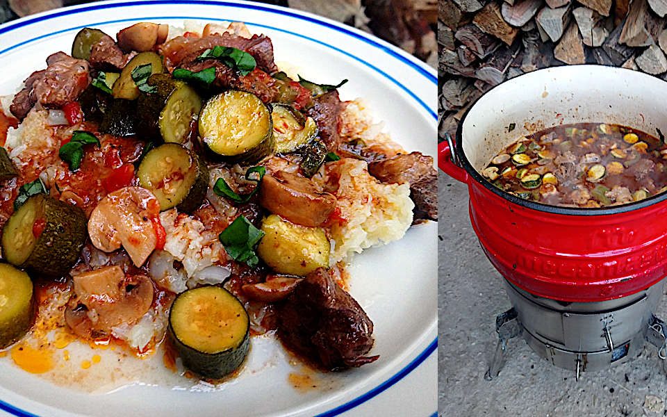 Courgette Mushroom Beef Basil Potjie